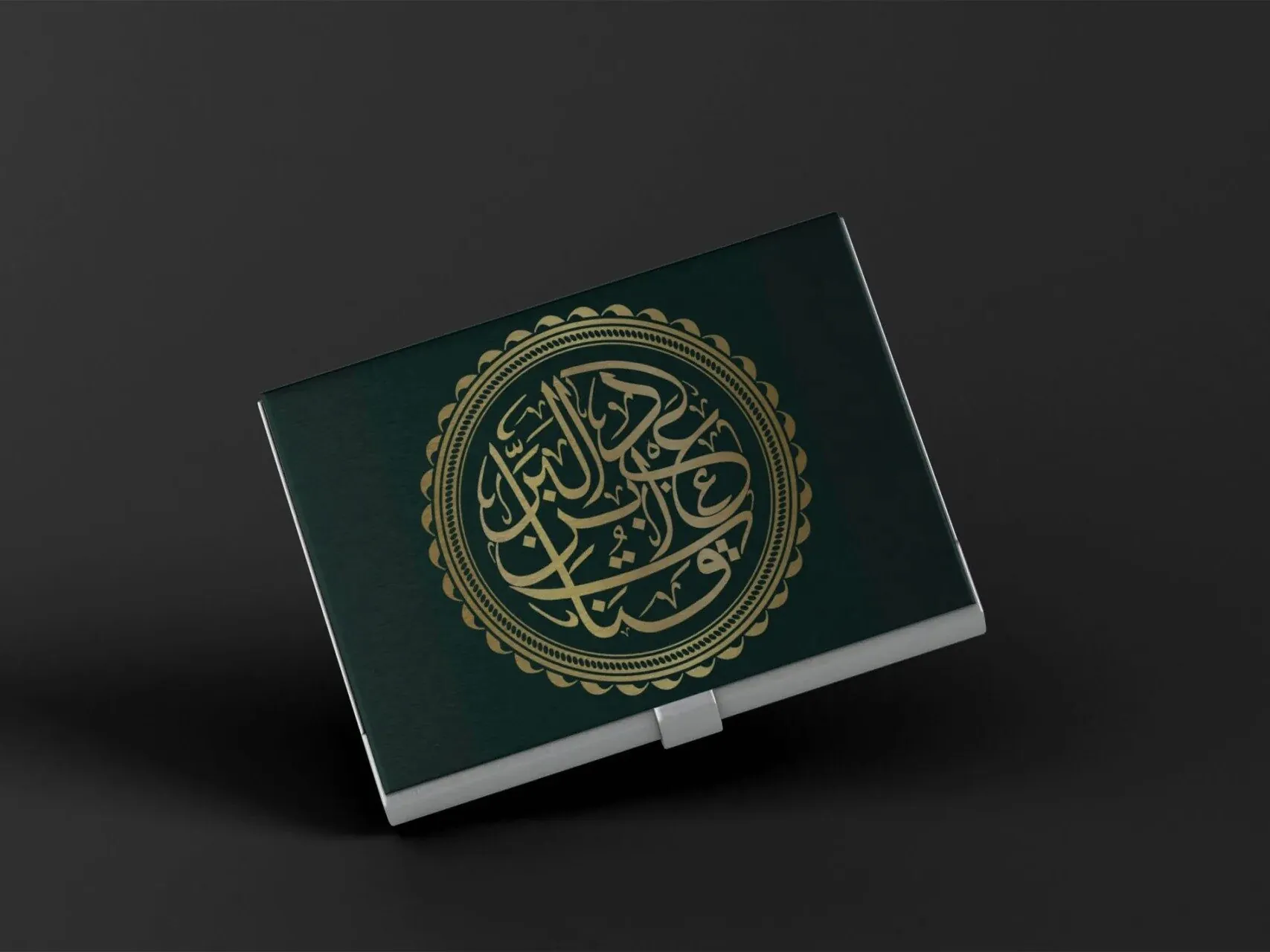 Business card mock up in metal container