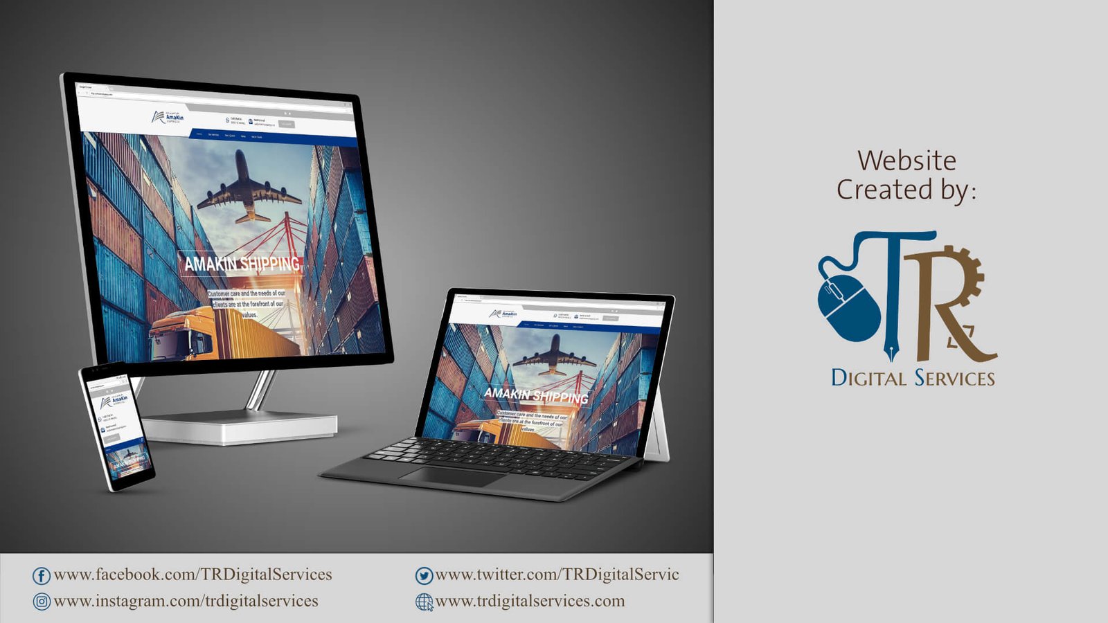 Screenshot of Amakin Shipping LLC website design.
