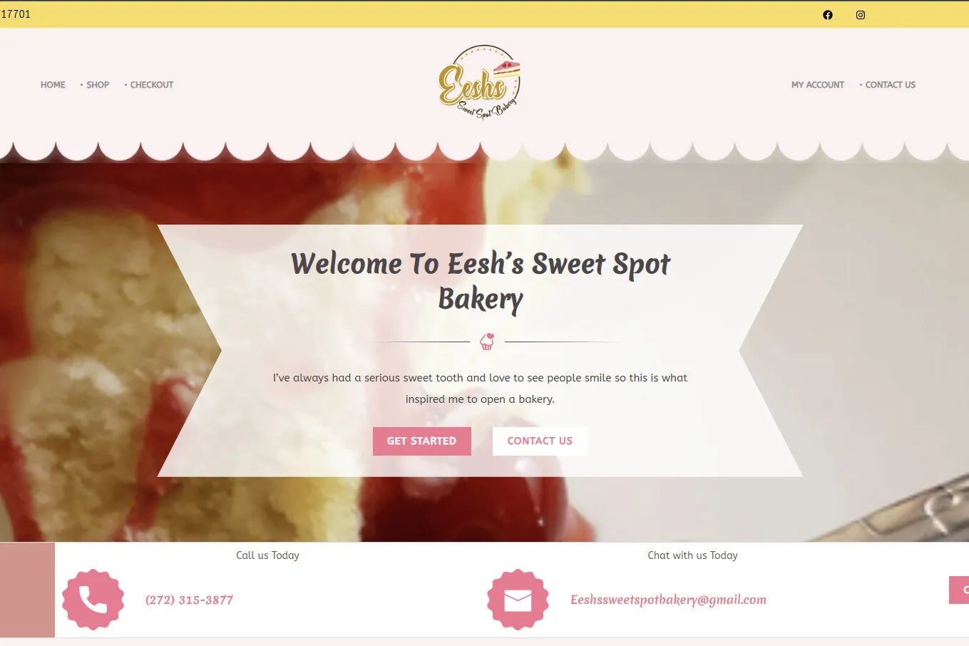 Eesh’s Sweet Spot Bakery website screenshot